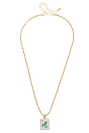 Sparrow Mahjong Tile Ball Bead Necklace in White
