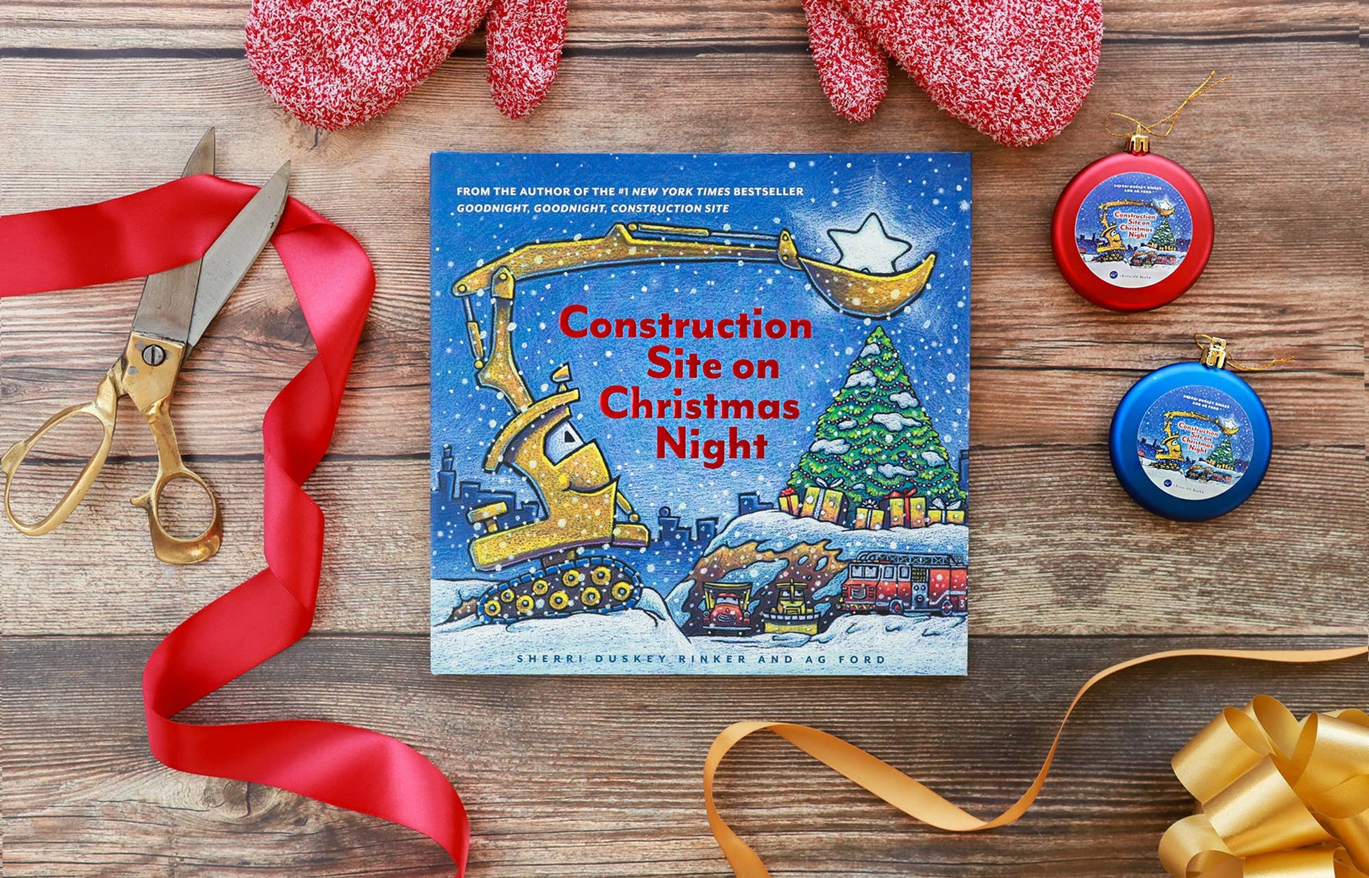 Construction Site on Christmas Night book, colorful children's storybook, holiday-themed hardcover