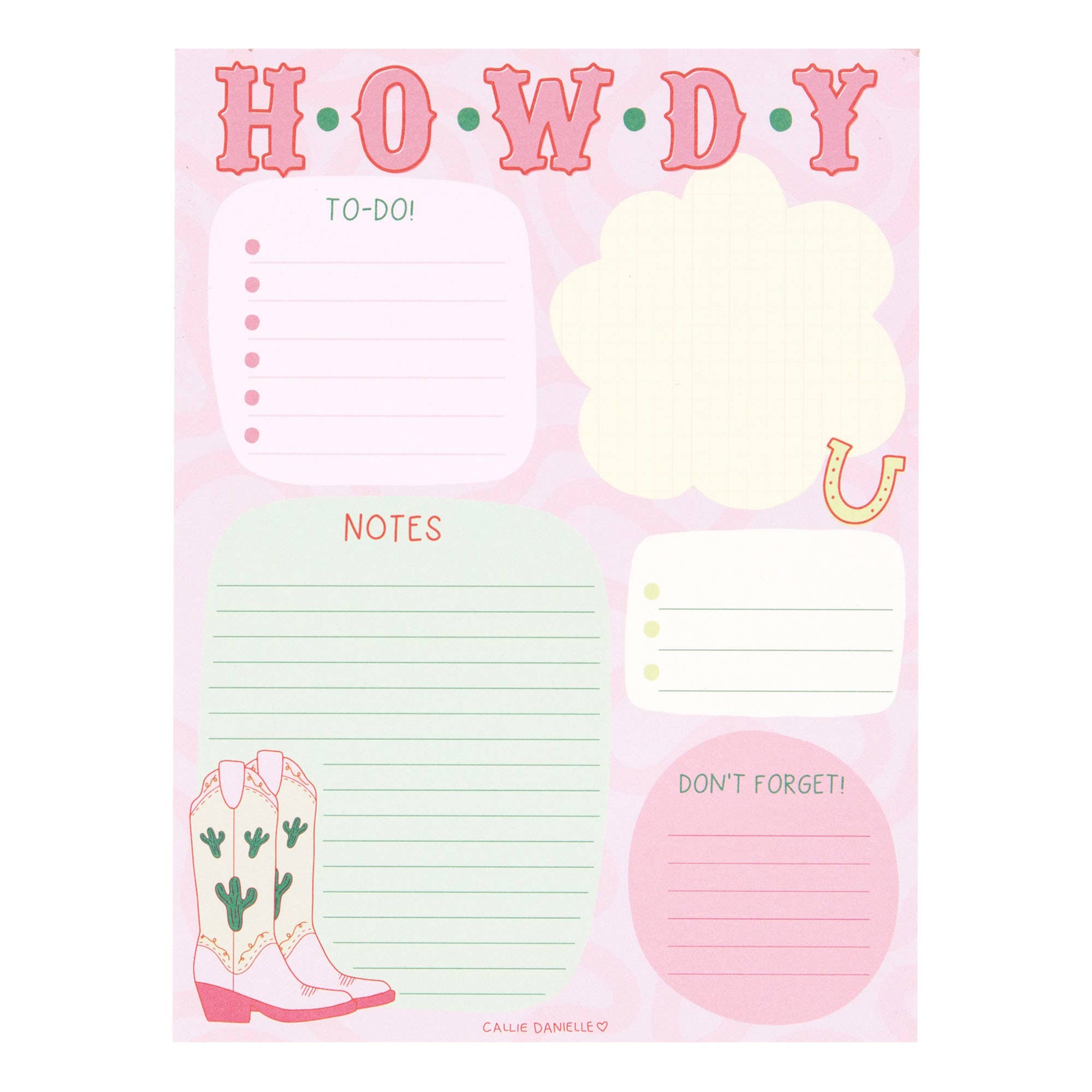Howdy Cowgirl Boots Western Daily Notepad