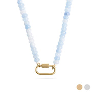 Stainless Steel  Blue Chunky Glass Bead Carabiner Necklace: Gold