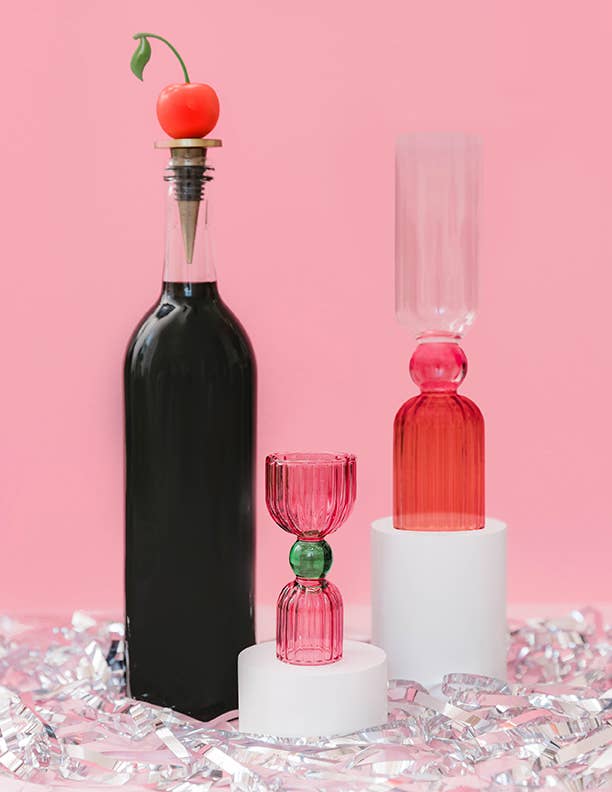 Tipsy Turvy Cherry Wine Stopper - reusable bottle seal for preserving wine, spill-proof, compact kitchen essential.