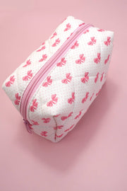 Pink Bow Quilted Pouch Bag