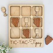 Wine Tic-Tac-Toe Game, Tipsy Party Game with customizable wine glass and grape pieces, perfect for entertaining guests.