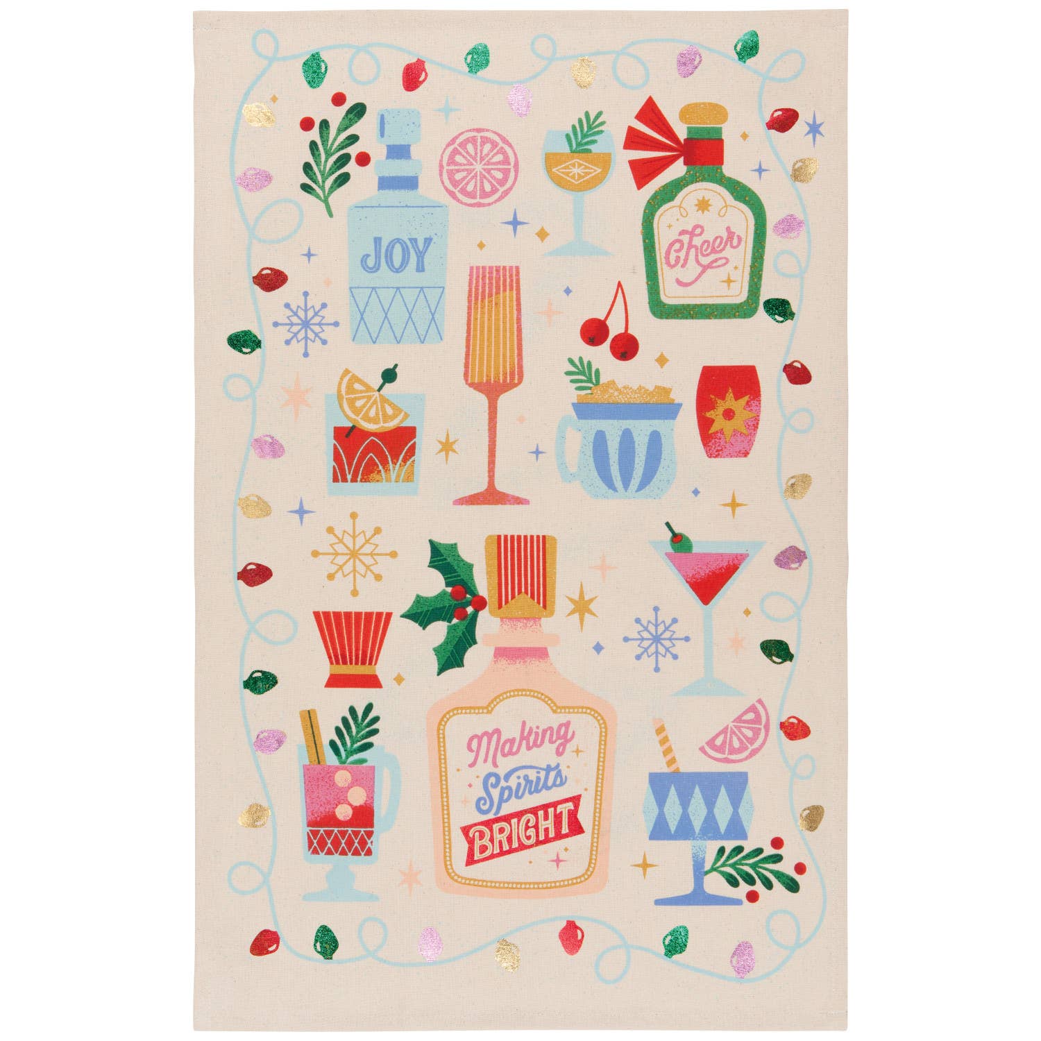 Buy red Spirits Bright Christmas Decorative Dishtowel with festive embroidery, cotton, perfect for holiday kitchen decor