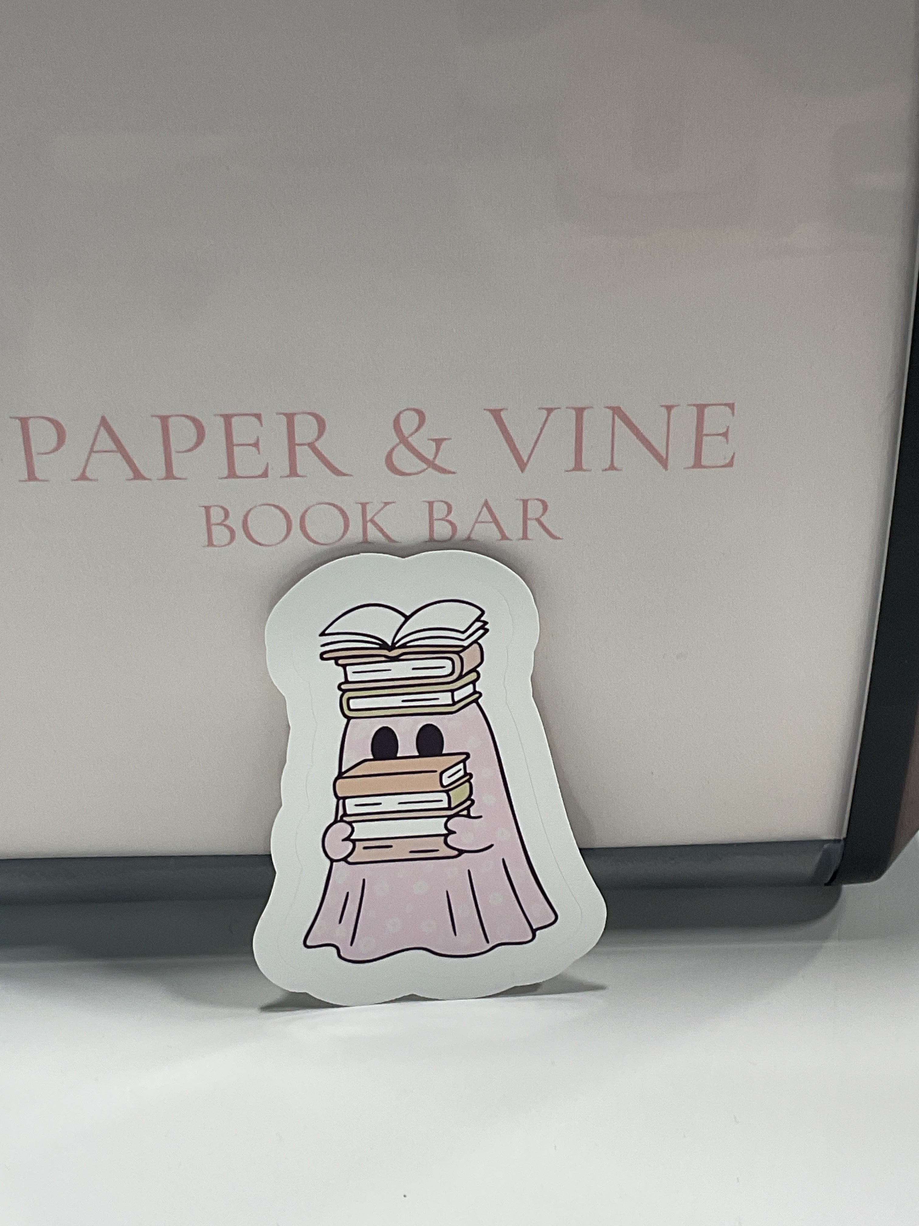 Pink Ghost with Books Sticker