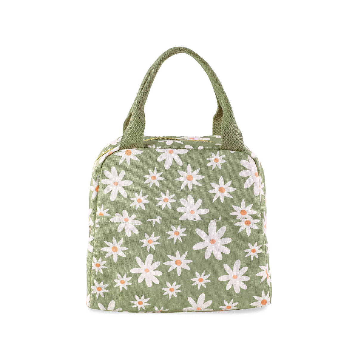 Buy now: Small Lunch Tote, Daisy Floral Green, insulated, eco-friendly canvas, perfect for work or picnic