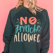 Buy No Grinches Allowed Sweatshirt, green cotton, holiday-themed, unisex large, perfect Christmas gift