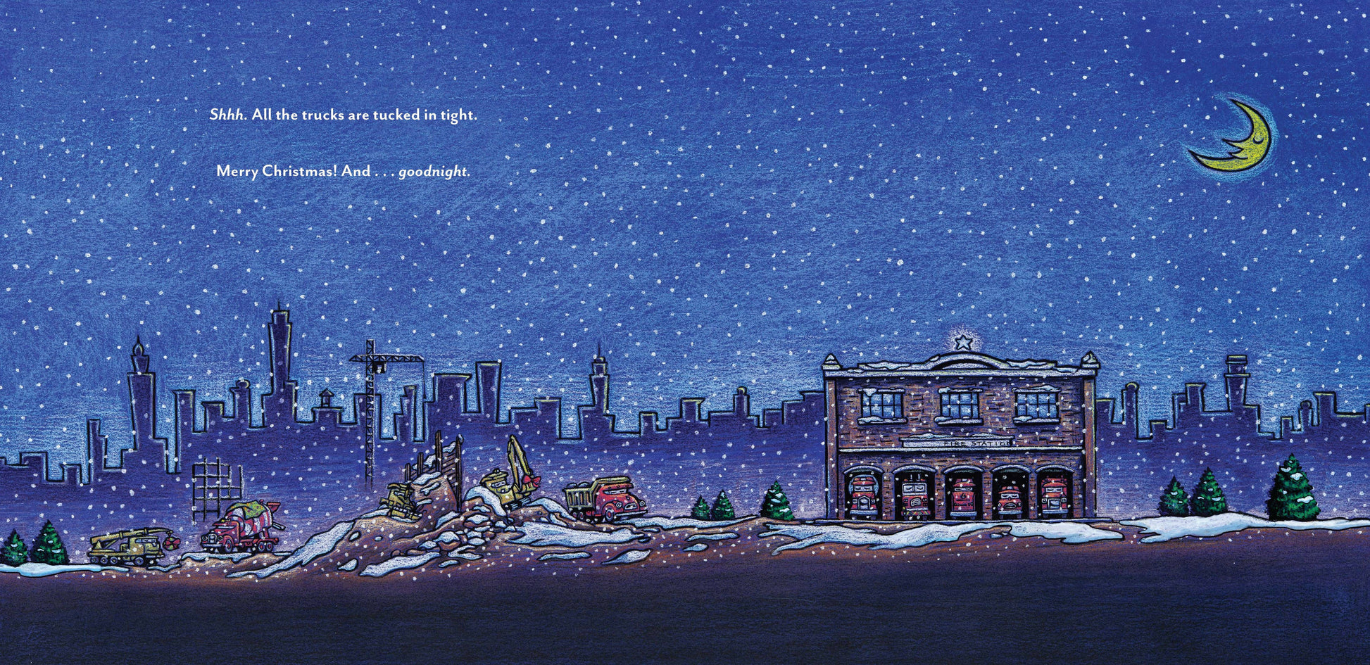 Construction Site on Christmas Night book, kids' holiday story, colorful illustrations, hardcover edition