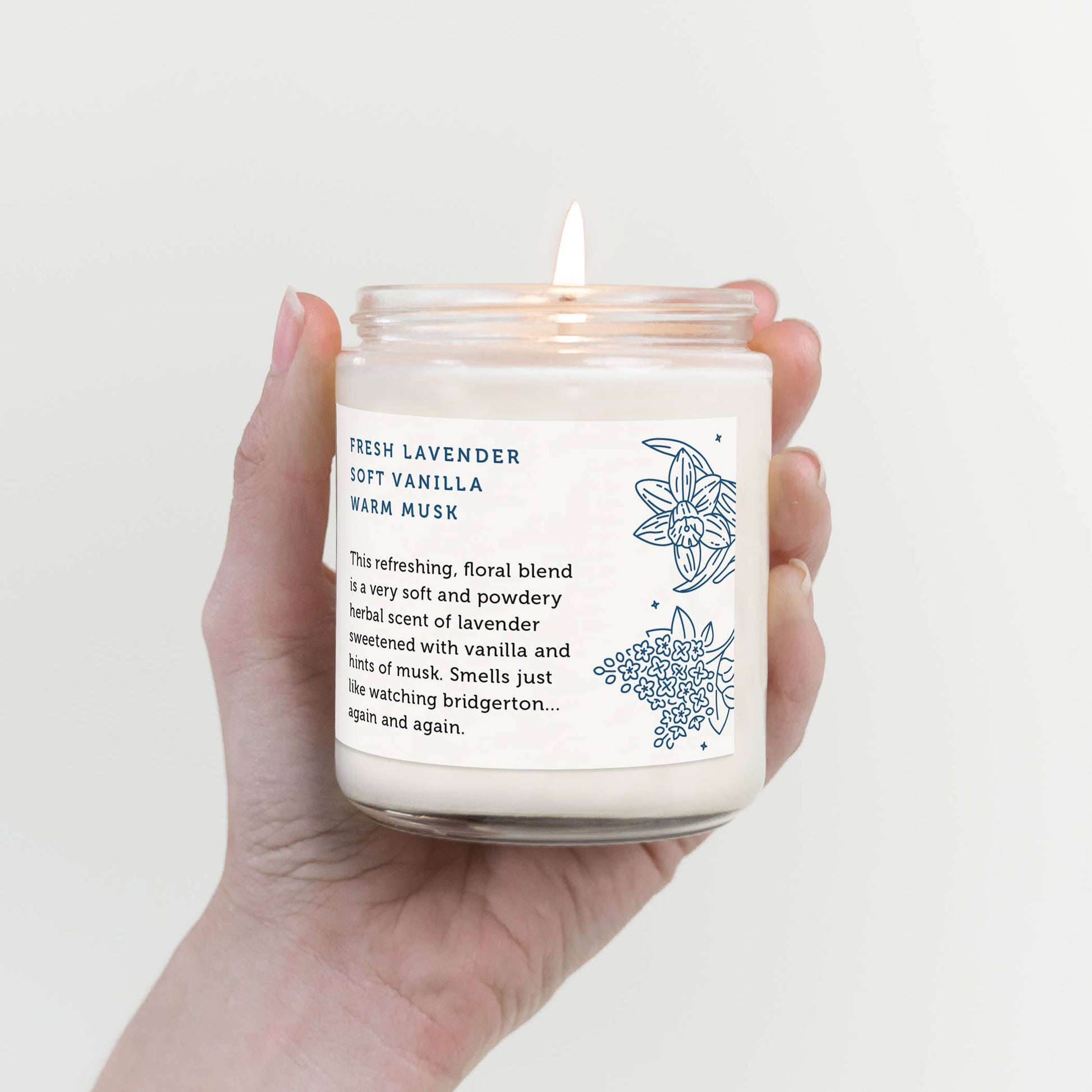 Scented candle Smells Like Watching Bridgerton, lavender aroma, soy wax, 8 oz, vintage-inspired design