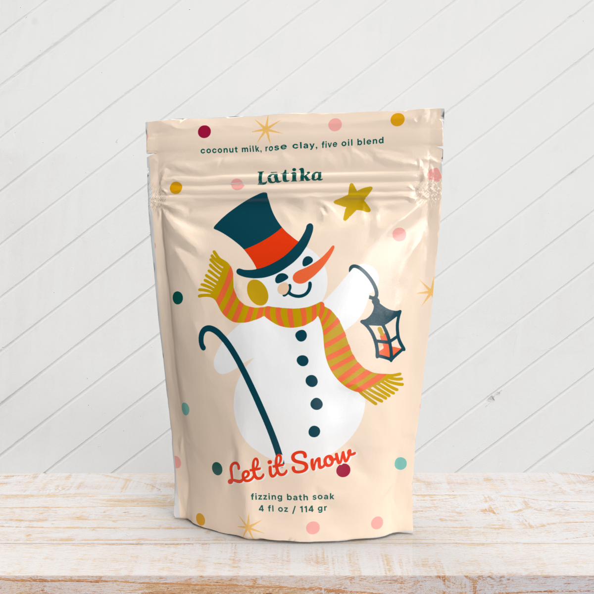 Snow Bath Soak - Christmas Stocking stuffer, luxurious lavender-scented, white crystal bath salts in festive packaging