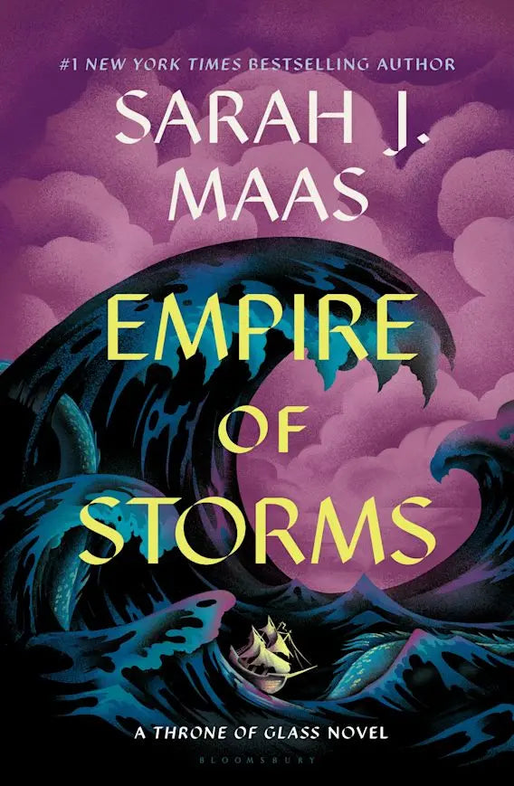 Empire of Storms - fantasy novel cover featuring stormy seas, dramatic typography, hardcover edition