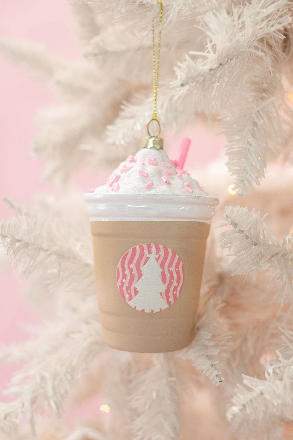 Buy unique Coffee Drink Christmas Ornament - Frappe all the we way, glass-blown, brown and white, festive holiday decor