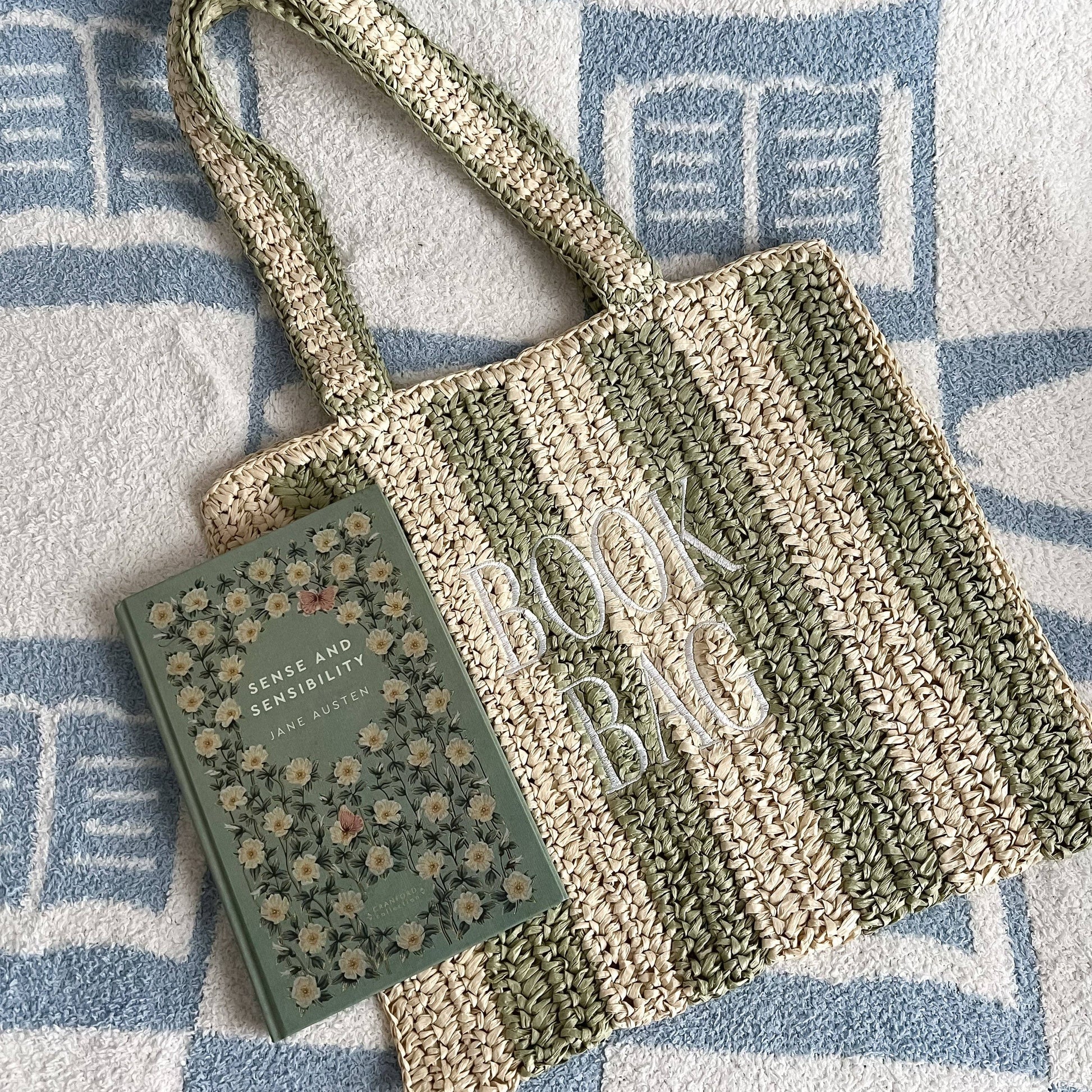 Straw Book Bag: Stripe/Full Size - Paper & Vine Book Bar