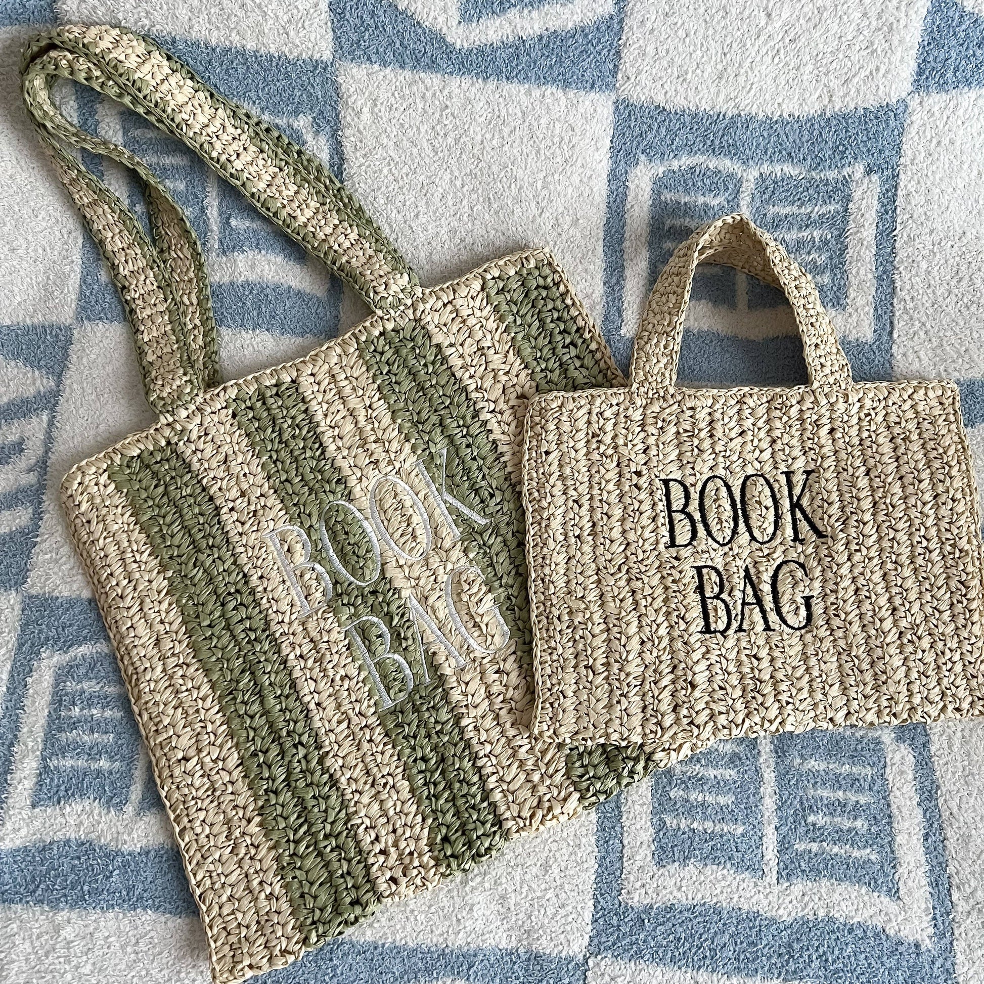Straw Book Bag: Stripe/Full Size - Paper & Vine Book Bar