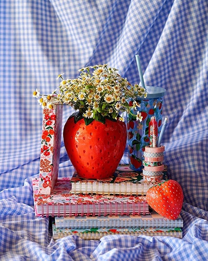 Ceramic Vase Strawberry Fields, handmade vase with floral pattern, modern home decor centerpiece.
