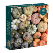 Heirloom Pumpkins 1000 Piece Puzzle in Square Box, vibrant autumn colors, challenging family activity, square packaging