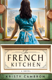 French Kitchen design: rustic cabinetry, marble countertops, copper pots, and vintage dining setup.