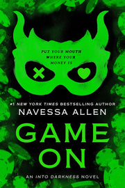 Book cover of 'Game On' by Navessa Allen with a green mask design on a dark background.