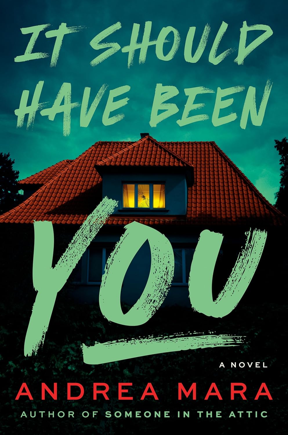 Book cover of 'It Should Have Been You' by Andrea Mara with a house and green text.