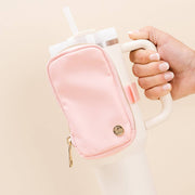 Blush Tumbler Fanny Pack in soft pink, durable leather, adjustable strap, compact size for stylish on-the-go storage