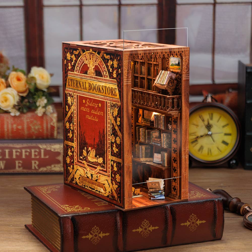 DIY Book Nook Kit: Eternal Bookstore with Dust Cover, miniature wooden craft, detailed design, perfect gift for readers an...