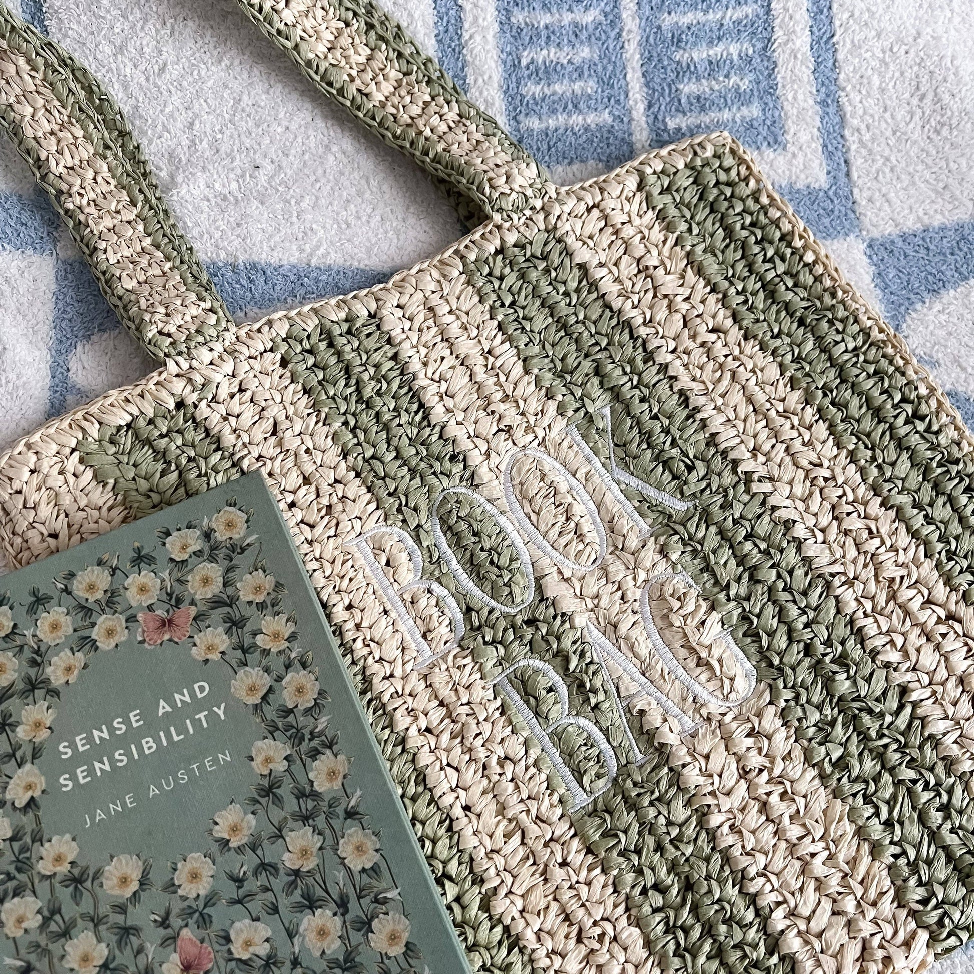 Straw Book Bag: Stripe/Full Size - Paper & Vine Book Bar