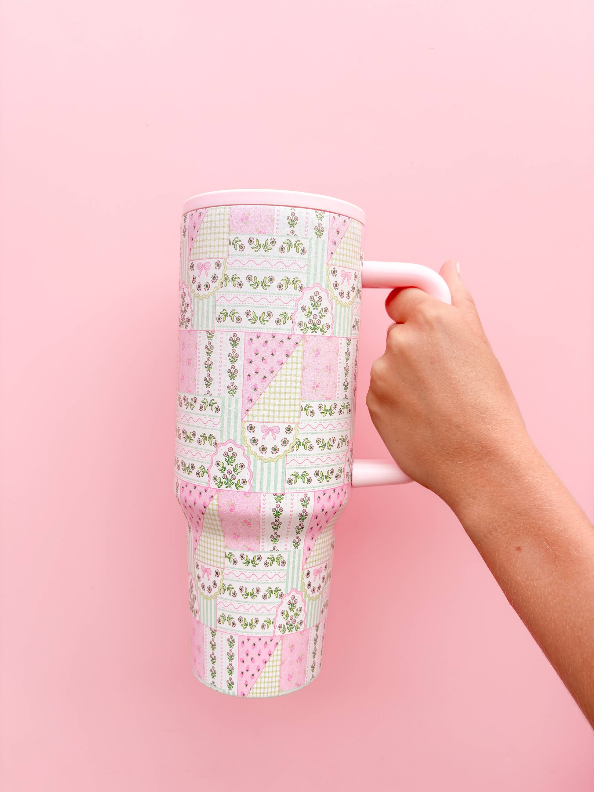 Buy Floral Patchwork 40oz Tumbler with Spill Proof Lid and Flip Straw, colorful, durable stainless steel for on-the-go hyd...