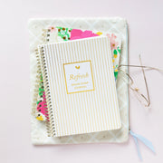 Brain Dump Journal with Gold Stripes by Refresh, A5 size, hardcover, lined pages for productivity and organization