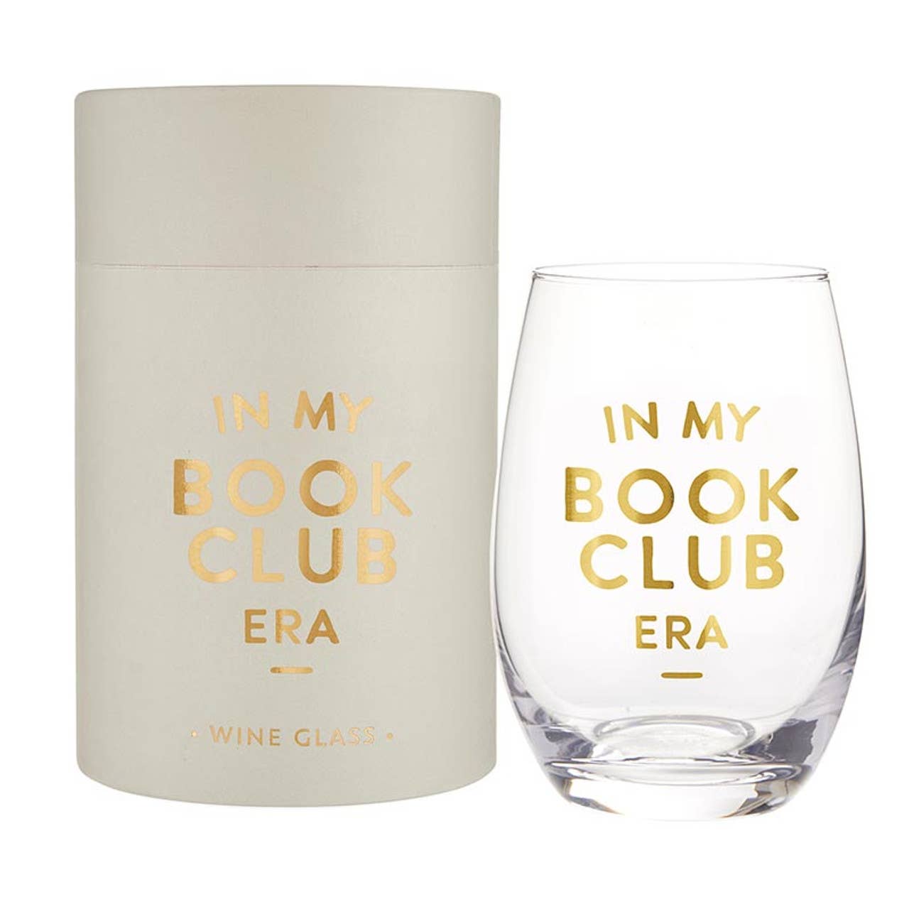 "In My Book Club Era" Stemless Wine Glass