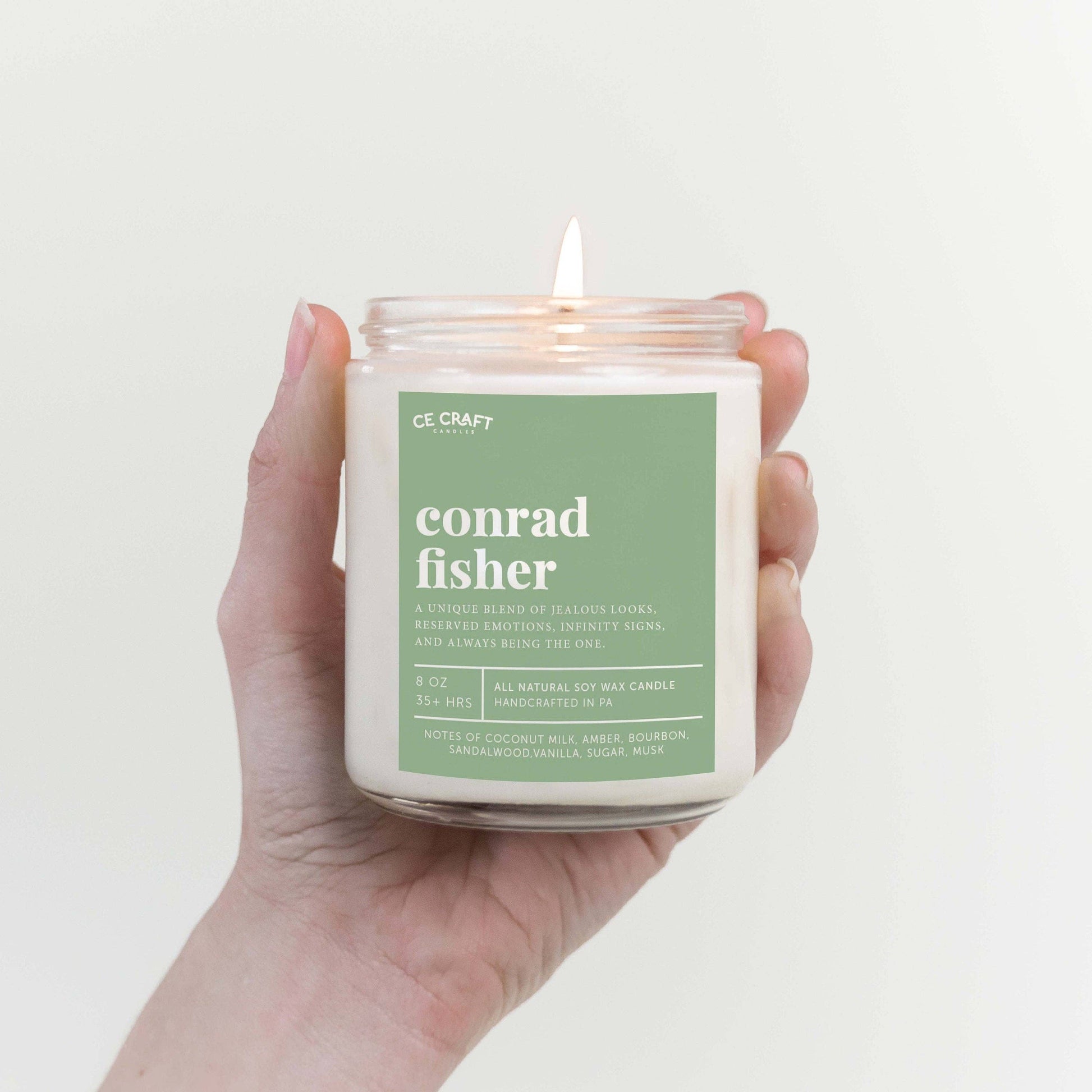 Soy wax Conrad Fisher Candle: 8 in lavender scent, 12oz glass jar, eco-friendly, perfect for home relaxation