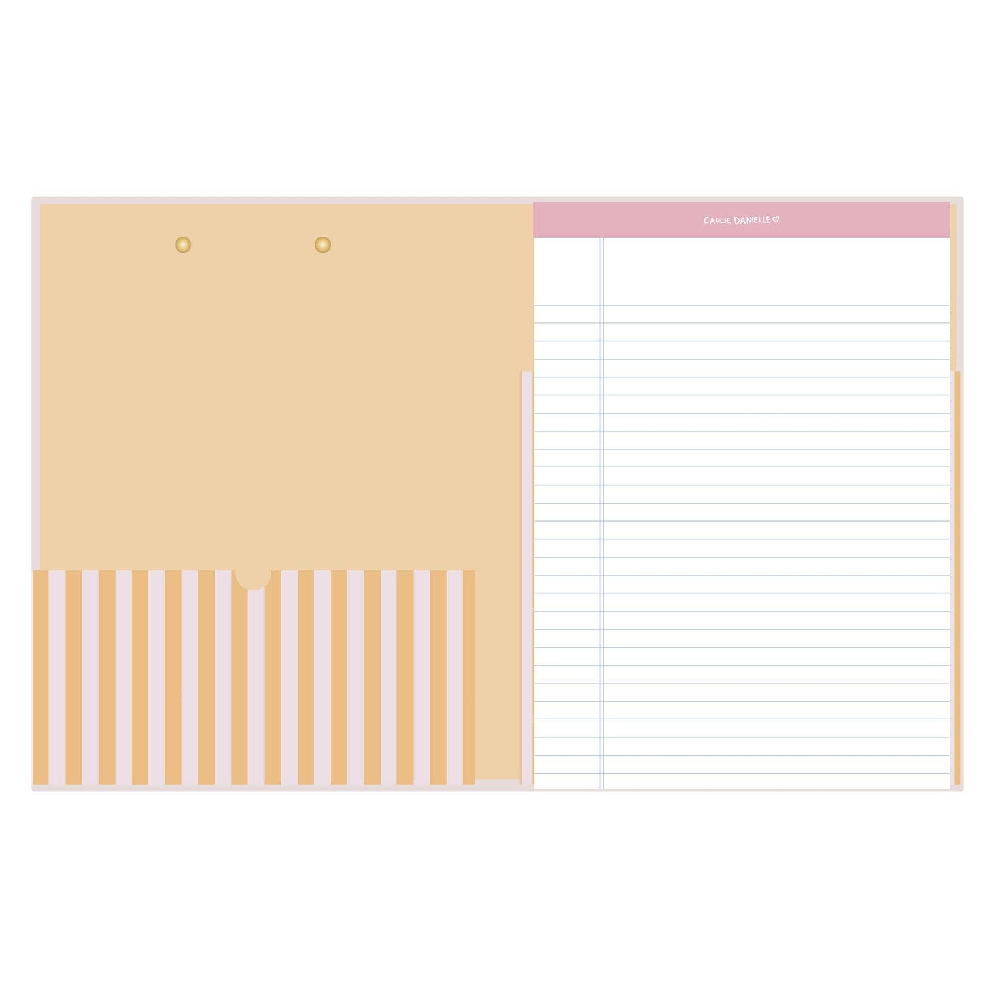 Orange Stripes Clipfolio with Lined Notepad, durable hardcover, A4 size, for office organization and note-taking