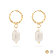 18K Gold PVD Freshwater Pearl Huggie Earrings: Gold