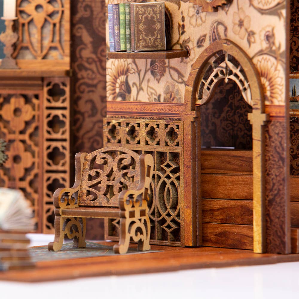 DIY Book Nook Kit: Eternal Bookstore with Dust Cover, intricate wooden model, perfect gift for crafters and readers