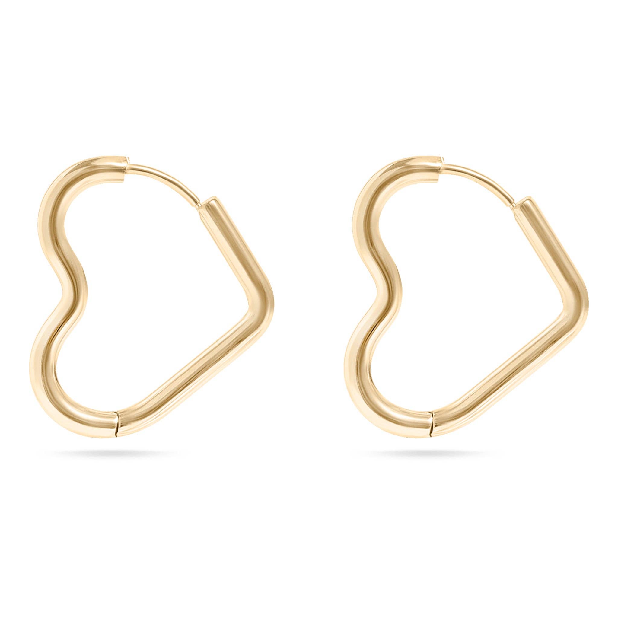 18K Gold PVD Stainless Steel Heart Hoop Earrings / ERJ0007: Gold
