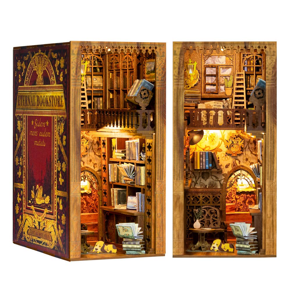 DIY Book Nook Kit: Eternal Bookstore with Dust Cover, intricate wooden model for craft lovers, easy assembly, perfect gift...
