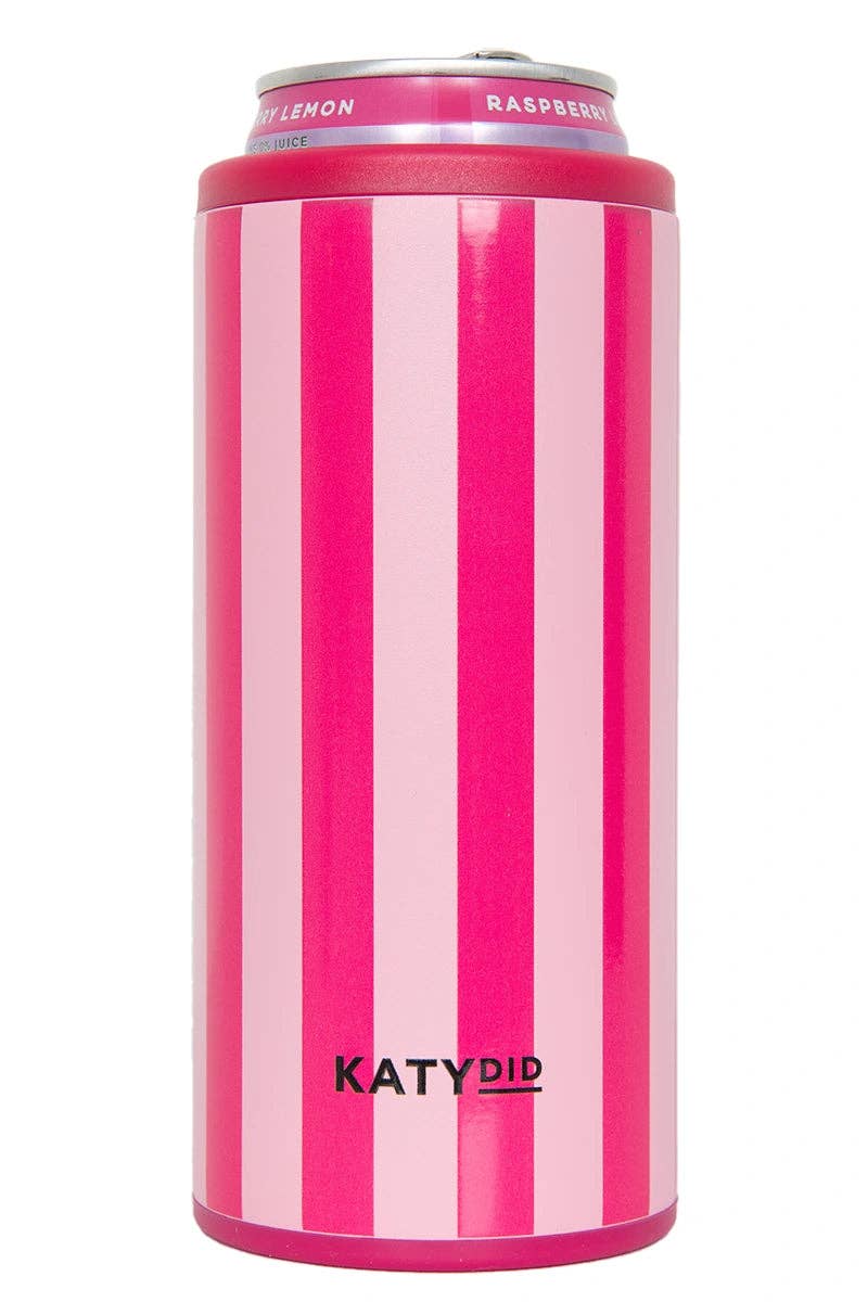 Pink and Hot Pink Striped Slim Can Cooler: Pink and Hot Pink Katydid