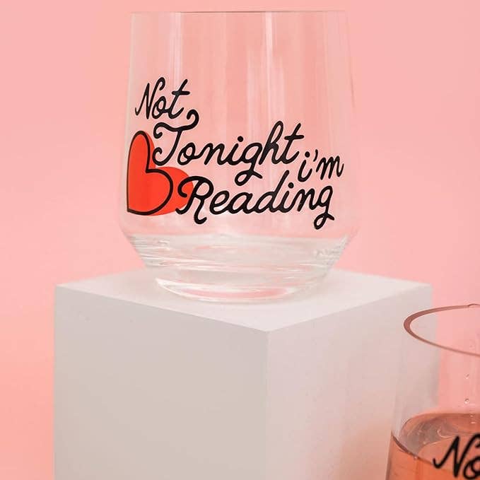 Acrylic Wine Glass Set, Not Tonight I'm Reading, clear shatterproof design for book lovers, gift idea