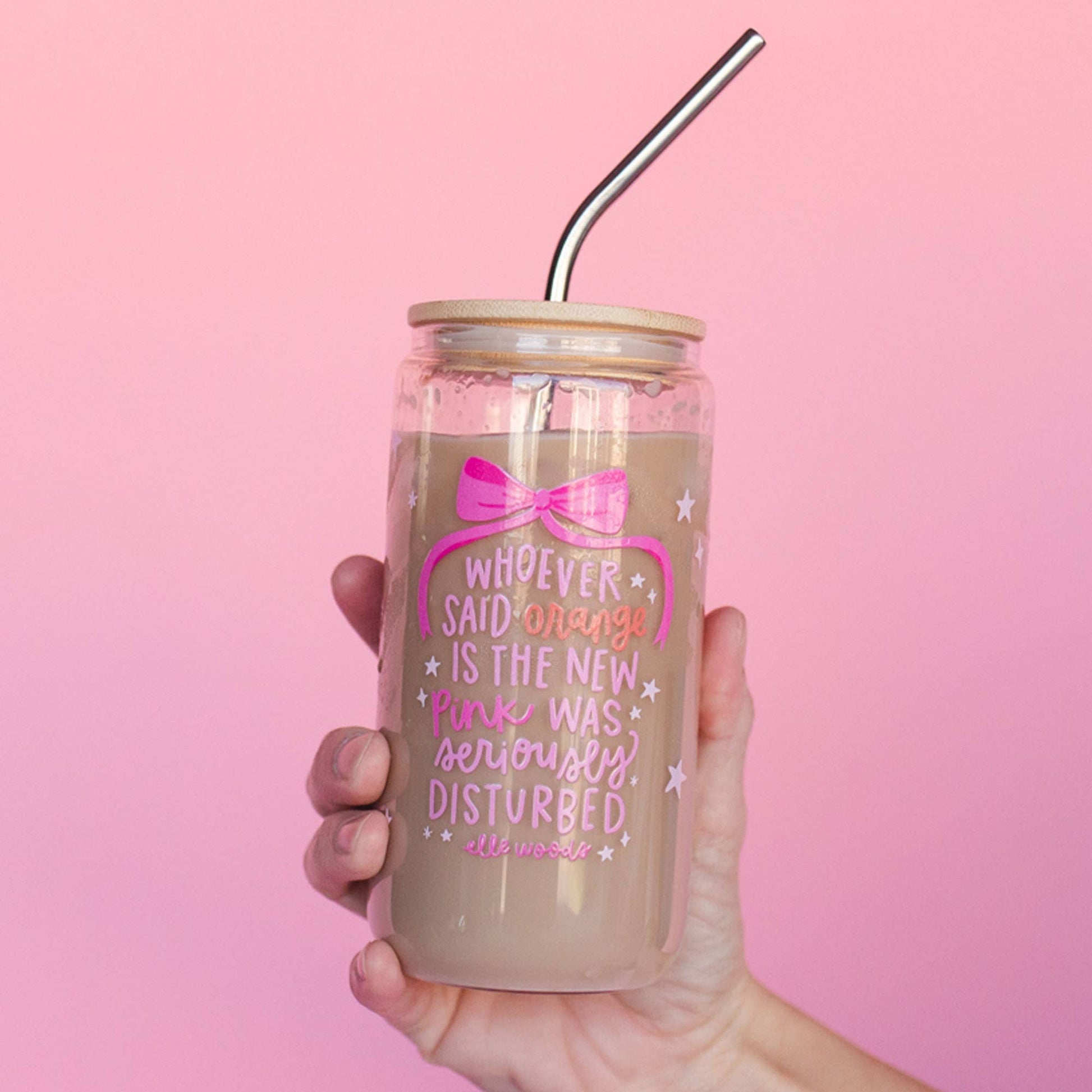 Buy reusable The New Pink Glass Can, 16oz eco-friendly borosilicate glass, silicone sleeve, for cold drinks