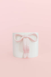 Blush Pink Bow Ceramic Coffee Mug with Ribbon Handle