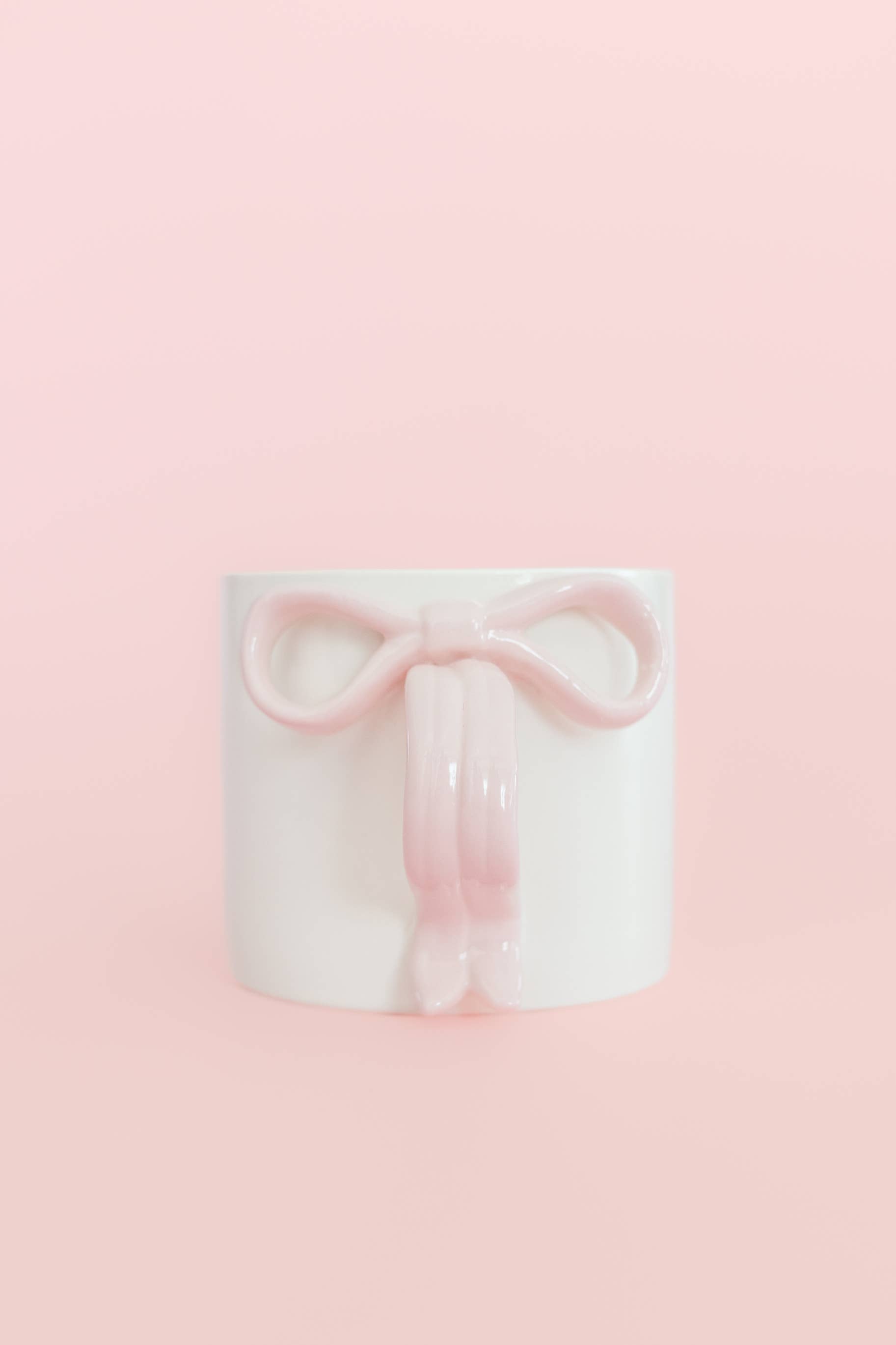 Blush Pink Bow Ceramic Coffee Mug with Ribbon Handle