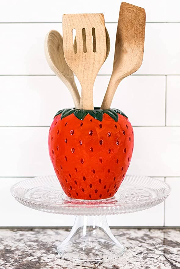 Ceramic Vase Strawberry Fields - hand-painted vase with strawberry fields motif, matte glaze, decorative centerpiece
