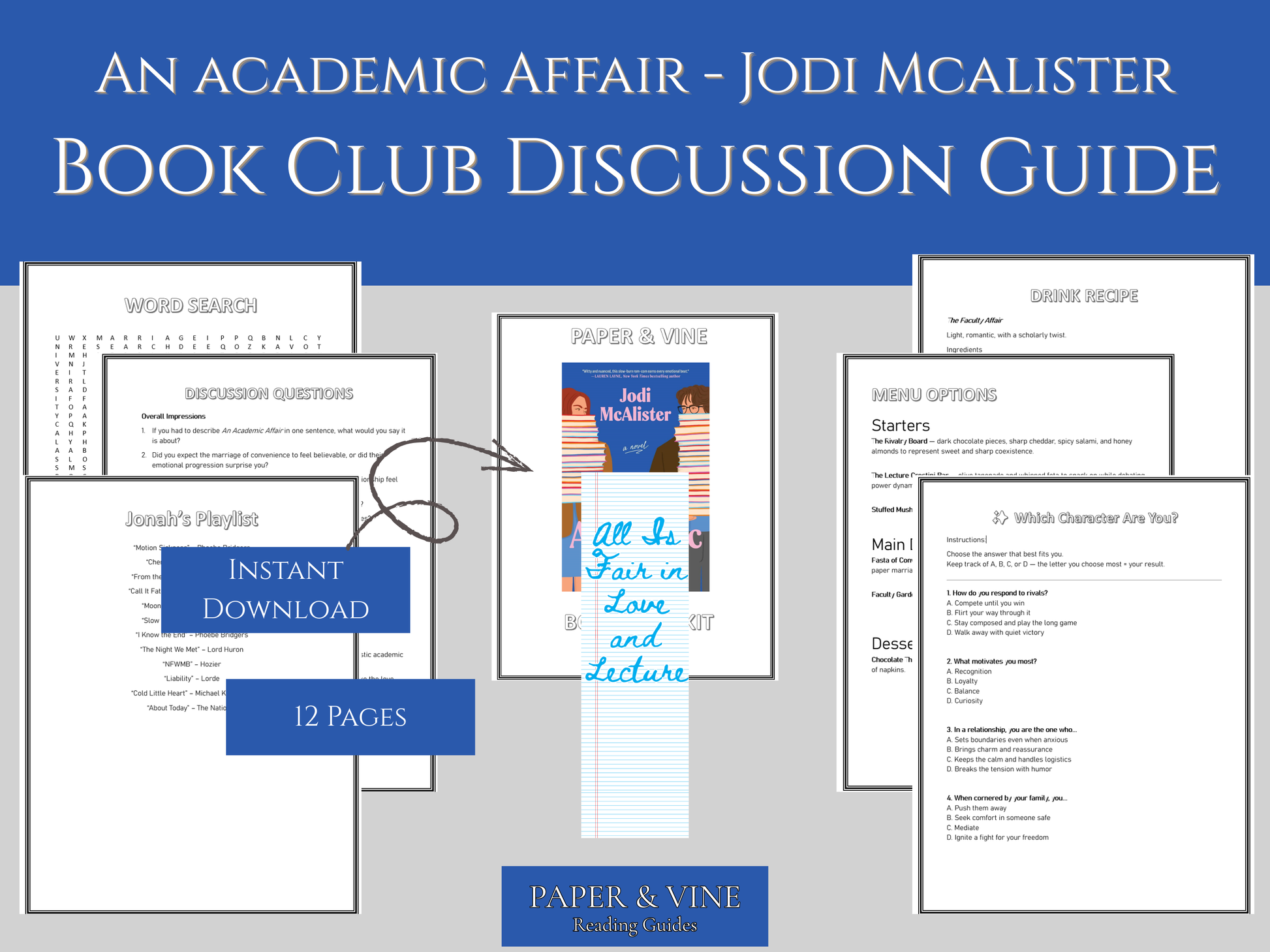 An Academic Affair: Book Club Guide Printables – editable discussion questions, activities, and templates for members.