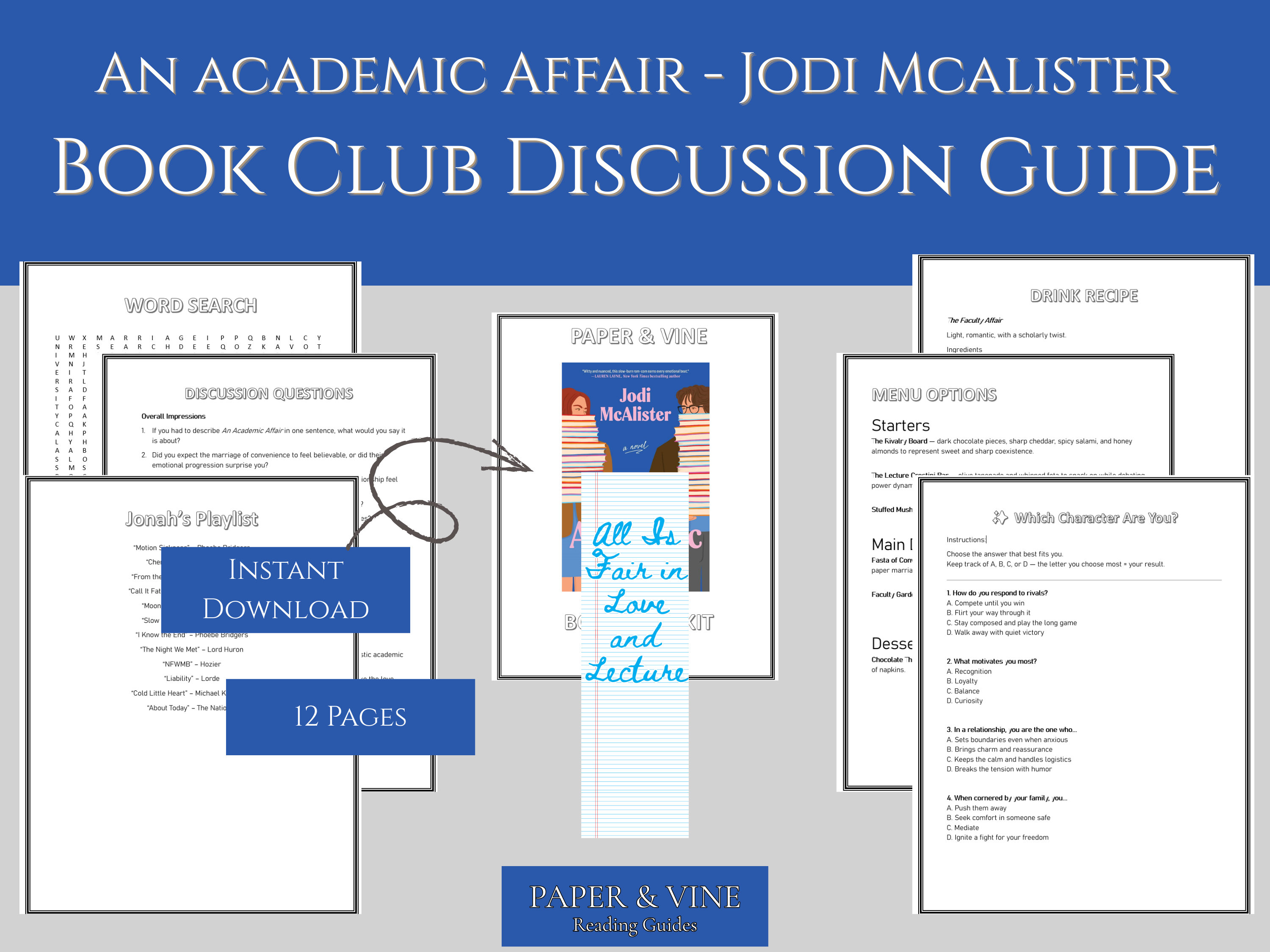 An Academic Affair: Book Club Guide Printables – editable discussion questions, activities, and templates for members.