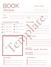Book Review Printable | Reading Journal Worksheet | Book Club Review Page | Digital PDF