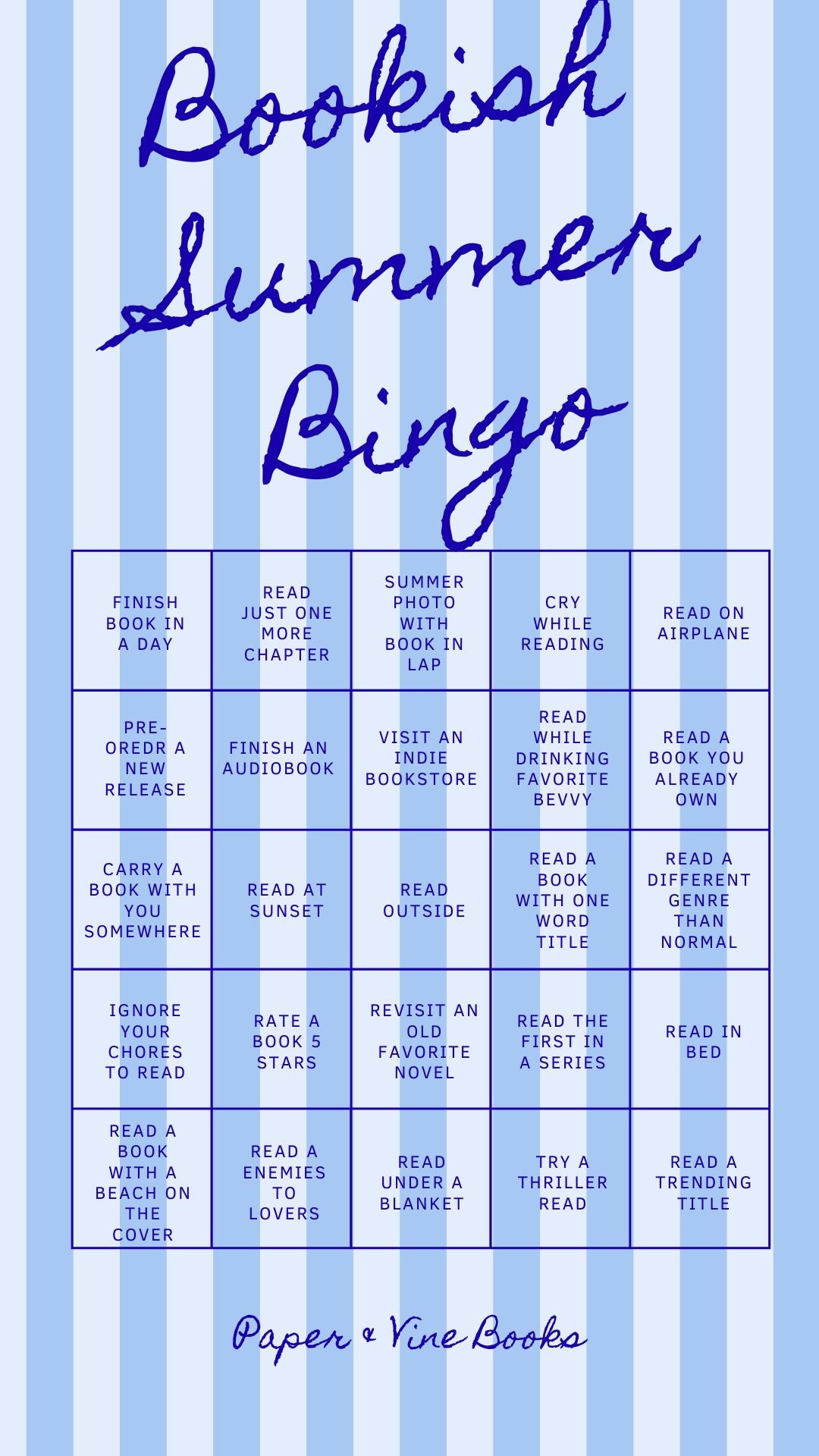 Bookish Summer Bingo Card - Free Printable