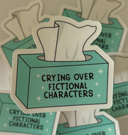 Waterproof vinyl Crying Over Fictional Characters Sticker for laptops and books, vibrant colors