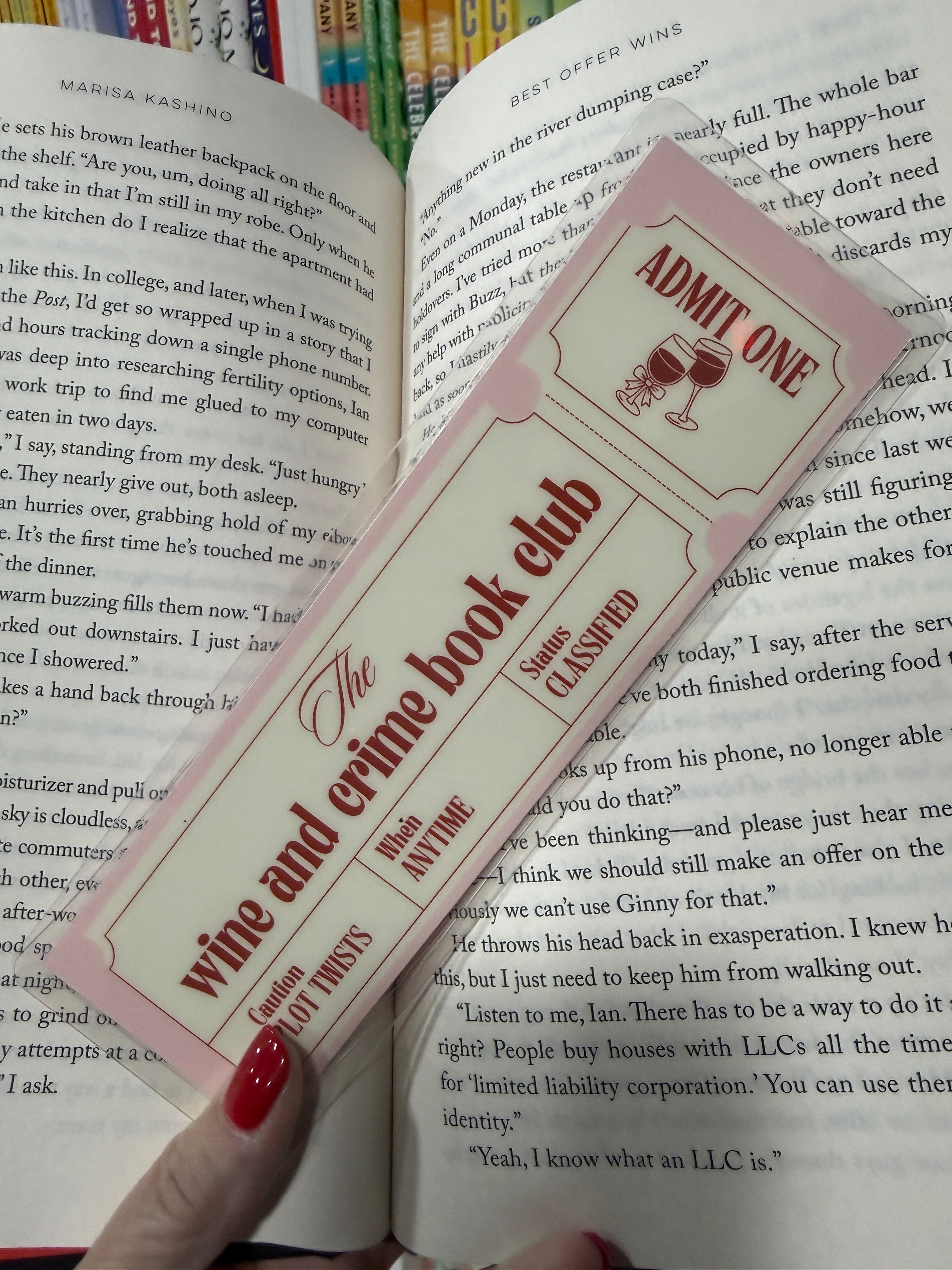 Wine & Crime Book Club exclusive mystery novels set with red wine glass charm, perfect gift for readers and wine lovers