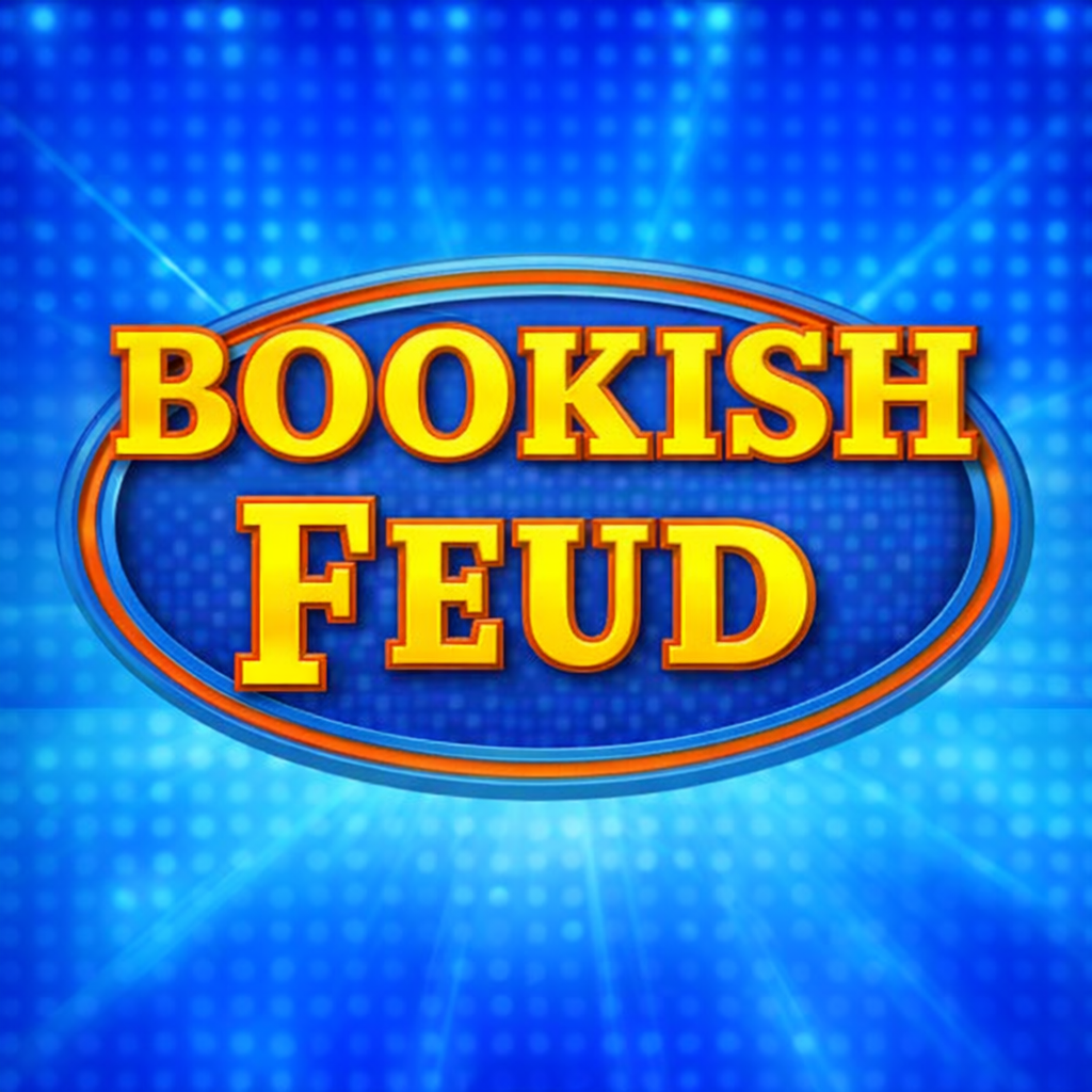 Game show-style title 'Bookish Feud' on a blue background