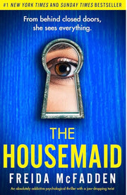 The Housemaid poster: psychological thriller film cover with dramatic red and black styling.