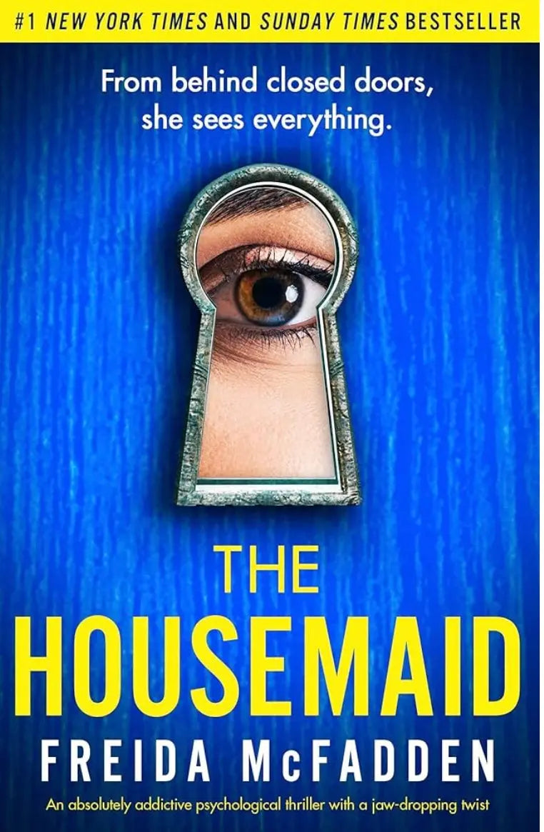 The Housemaid poster: psychological thriller film cover with dramatic red and black styling.